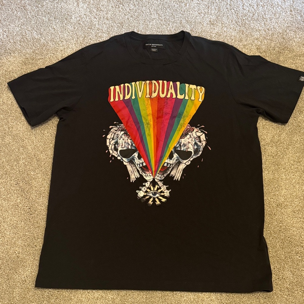 Cult of Individuality Black Tee with Rainbow Skull Graphic